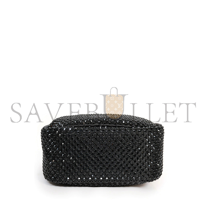 PRADA BLACK SATIN CRYSTAL TOP HANDLE MINI TOTE BAG 1BA349 (18*16*10cm) 